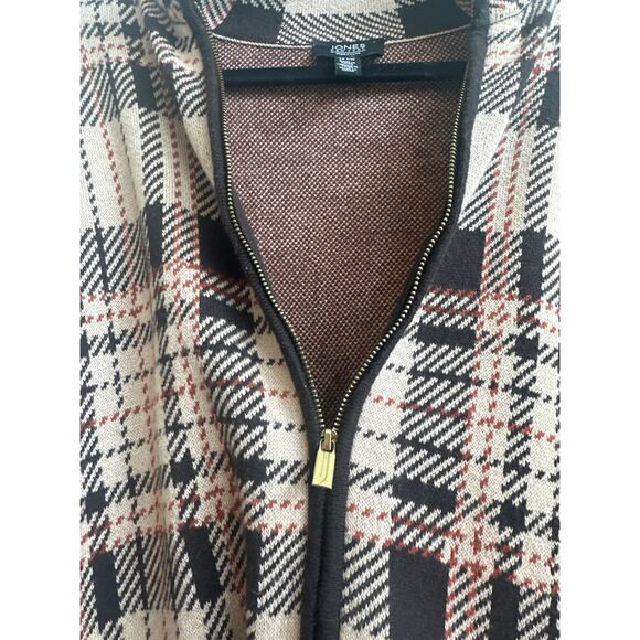 Jones New York Tan and Brown Zip Up Plaid Poncho Vest - Picture 6 of 7